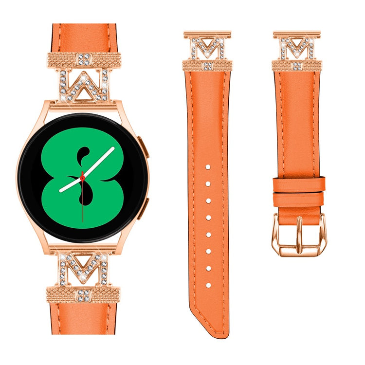 Fed Ægte Læder Og Rhinsten Universal Rem passer til Samsung Smartwatch - Orange#serie_1