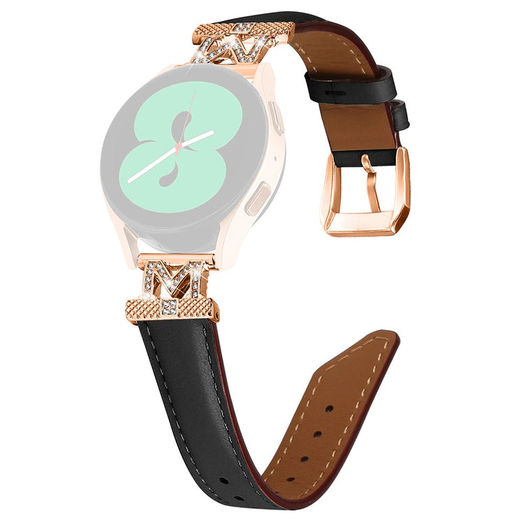 Fed Ægte Læder Og Rhinsten Universal Rem passer til Samsung Smartwatch - Sort#serie_3