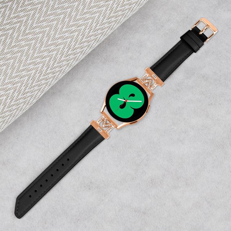 Fed Ægte Læder Og Rhinsten Universal Rem passer til Samsung Smartwatch - Sort#serie_3