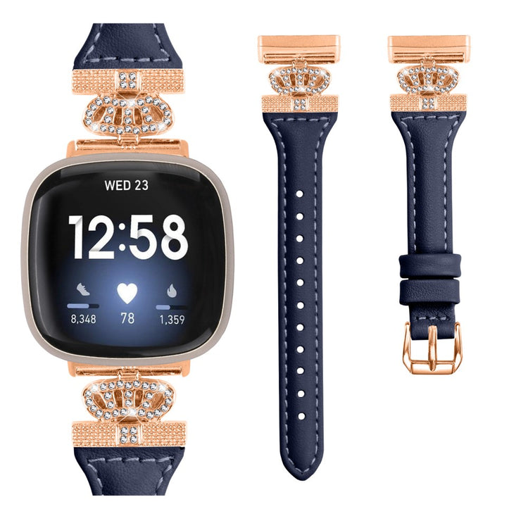 Cool Kunstlæder Og Rhinsten Universal Rem passer til Fitbit Smartwatch - Blå#serie_3