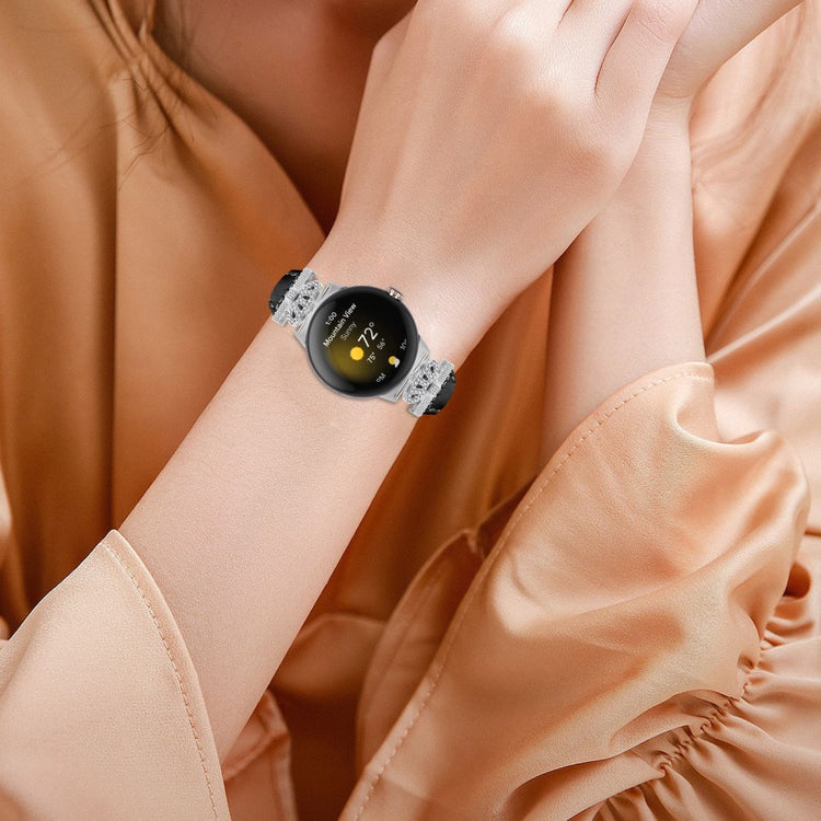 Ægte Læder Og Rhinsten Universal Rem passer til Google Pixel Watch 2 / Google Pixel Watch - Sort#serie_1