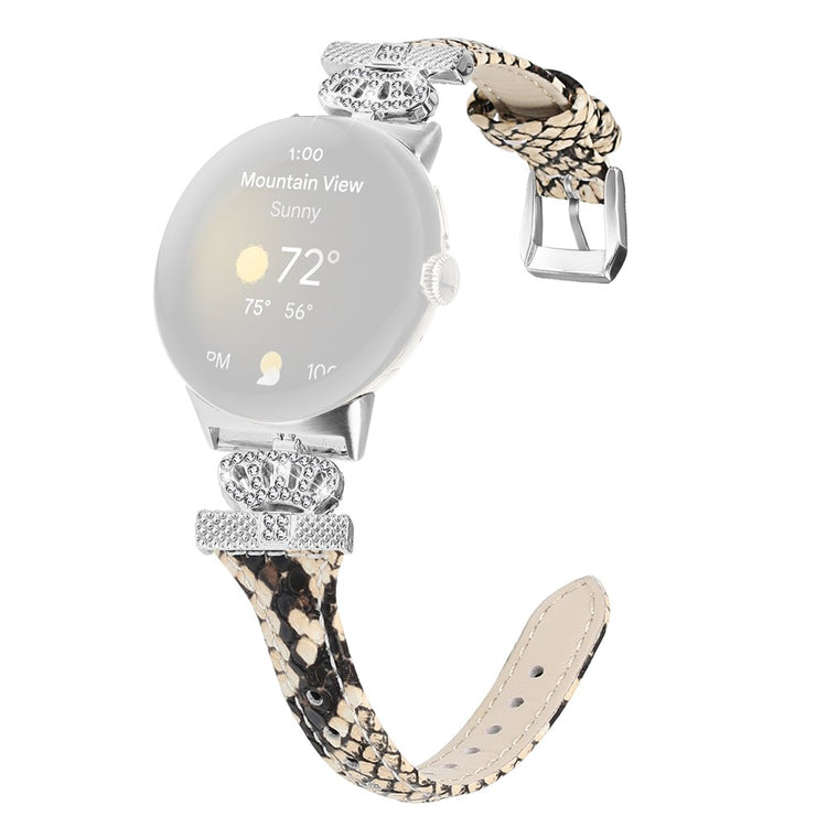 Ægte Læder Og Rhinsten Universal Rem passer til Google Pixel Watch 2 / Google Pixel Watch - Brun#serie_4