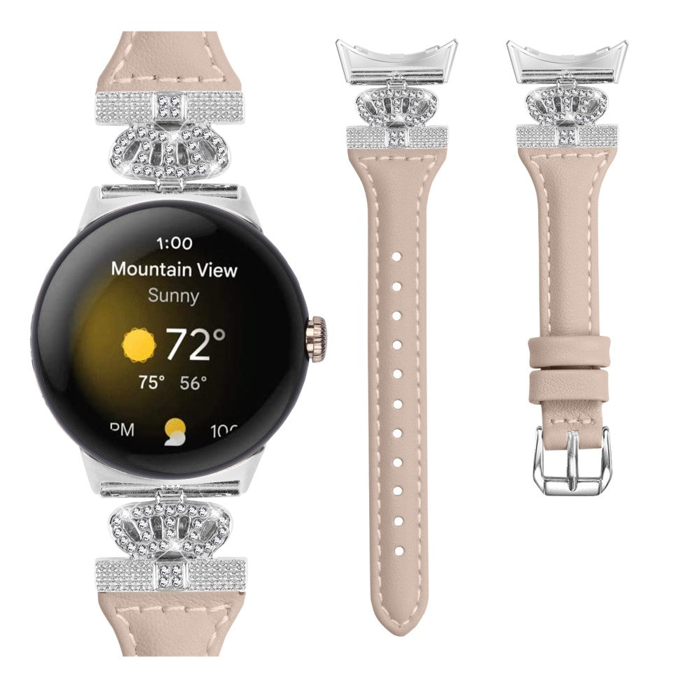 Ægte Læder Og Rhinsten Universal Rem passer til Google Pixel Watch 2 / Google Pixel Watch - Hvid#serie_5