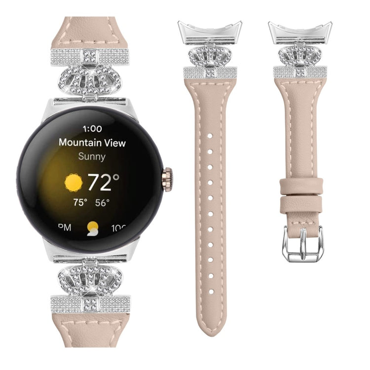 Ægte Læder Og Rhinsten Universal Rem passer til Google Pixel Watch 2 / Google Pixel Watch - Hvid#serie_5