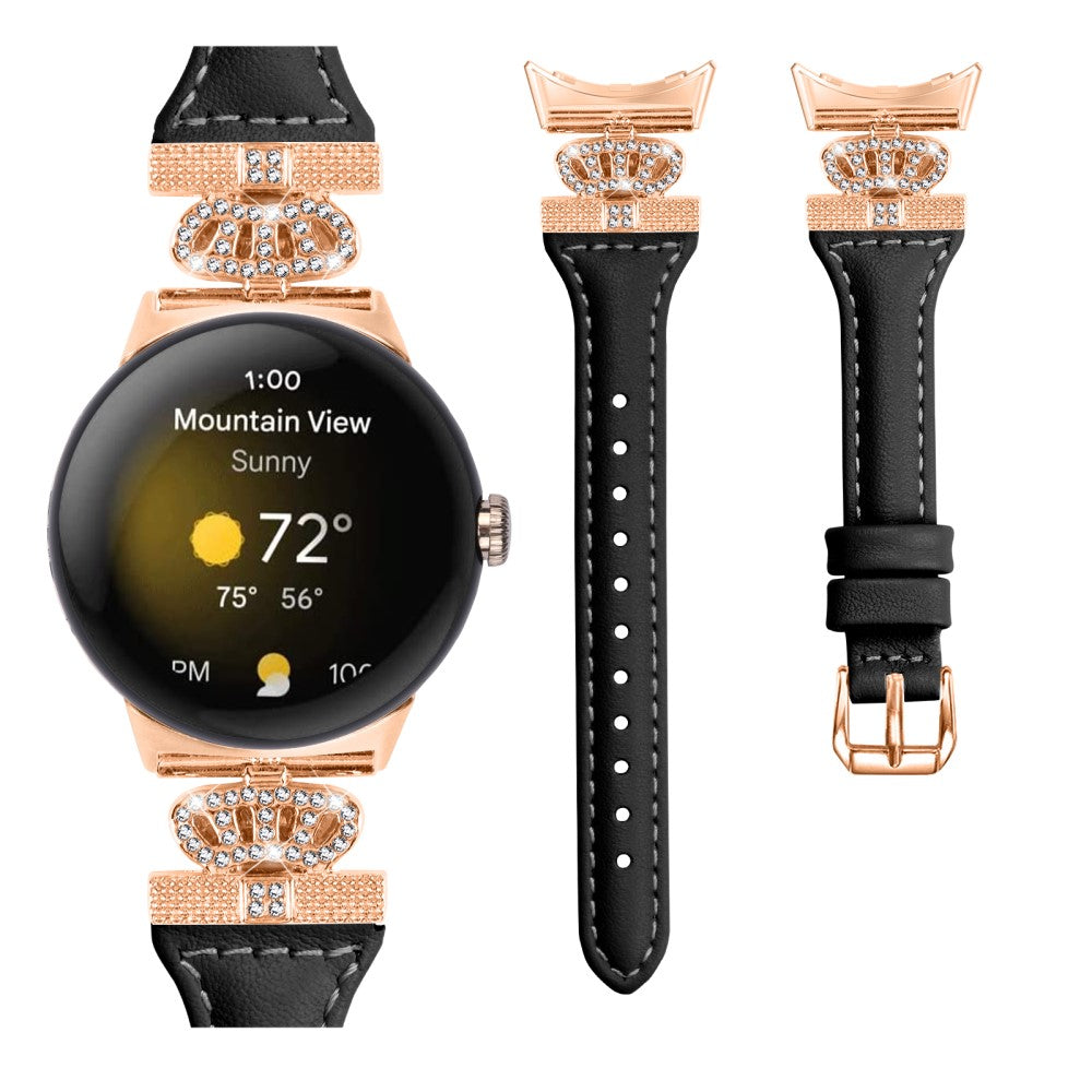 Kunstlæder Og Rhinsten Universal Rem passer til Google Pixel Watch 2 / Google Pixel Watch - Sort#serie_1