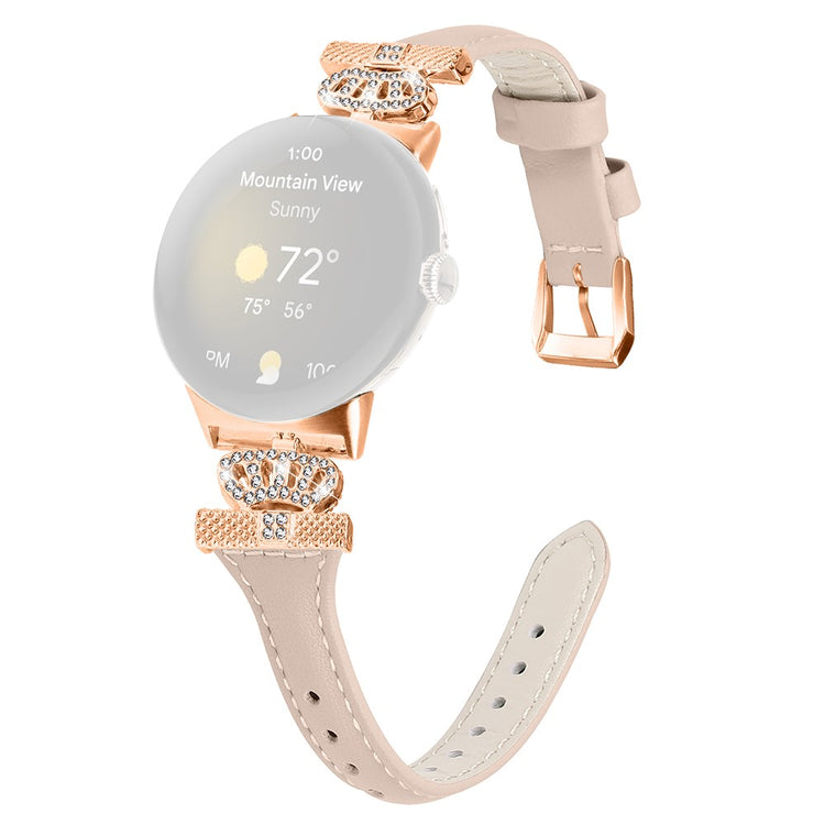 Kunstlæder Og Rhinsten Universal Rem passer til Google Pixel Watch 2 / Google Pixel Watch - Hvid#serie_5