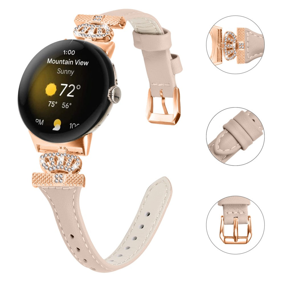 Kunstlæder Og Rhinsten Universal Rem passer til Google Pixel Watch 2 / Google Pixel Watch - Hvid#serie_5