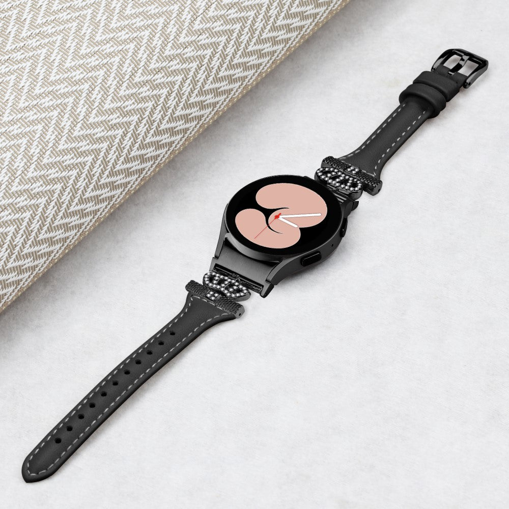 Fed Kunstlæder Og Rhinsten Universal Rem passer til Samsung Smartwatch - Sort#serie_1