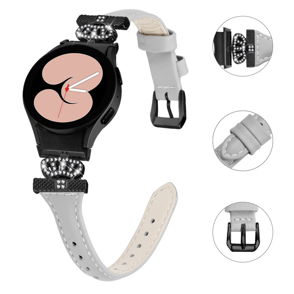 Fed Kunstlæder Og Rhinsten Universal Rem passer til Samsung Smartwatch - Sølv#serie_2