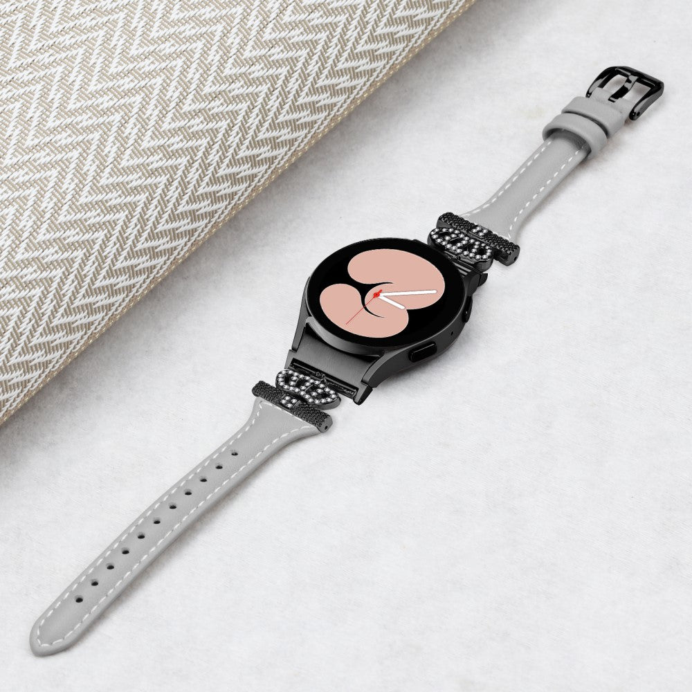 Fed Kunstlæder Og Rhinsten Universal Rem passer til Samsung Smartwatch - Sølv#serie_2