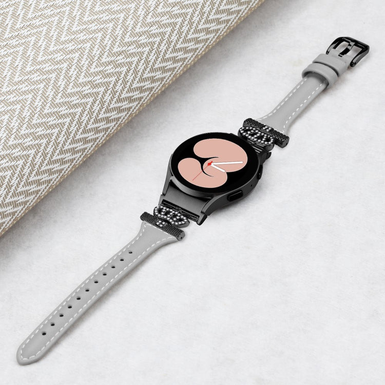Fed Kunstlæder Og Rhinsten Universal Rem passer til Samsung Smartwatch - Sølv#serie_2