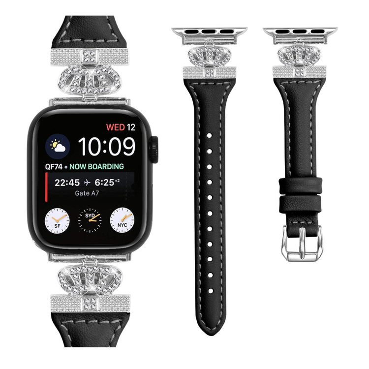 Pænt Kunstlæder Og Rhinsten Universal Rem passer til Apple Smartwatch - Sort#serie_1