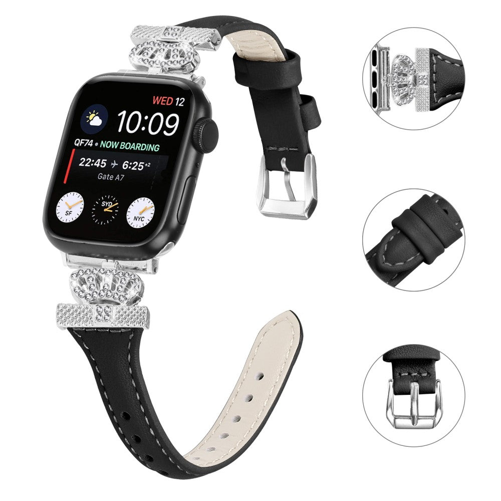 Pænt Kunstlæder Og Rhinsten Universal Rem passer til Apple Smartwatch - Sort#serie_1