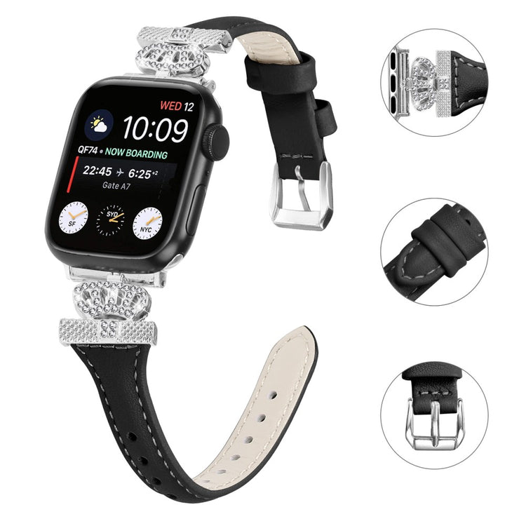 Pænt Kunstlæder Og Rhinsten Universal Rem passer til Apple Smartwatch - Sort#serie_1
