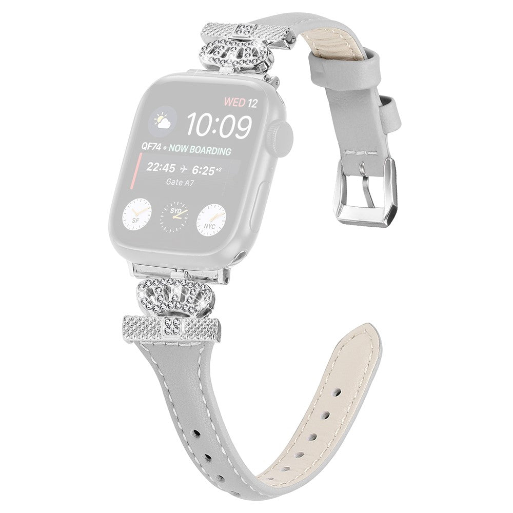 Pænt Kunstlæder Og Rhinsten Universal Rem passer til Apple Smartwatch - Sølv#serie_2