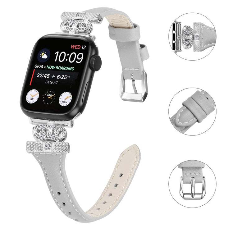 Pænt Kunstlæder Og Rhinsten Universal Rem passer til Apple Smartwatch - Sølv#serie_2