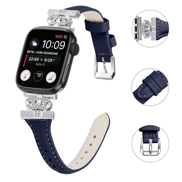 Pænt Kunstlæder Og Rhinsten Universal Rem passer til Apple Smartwatch - Blå#serie_3