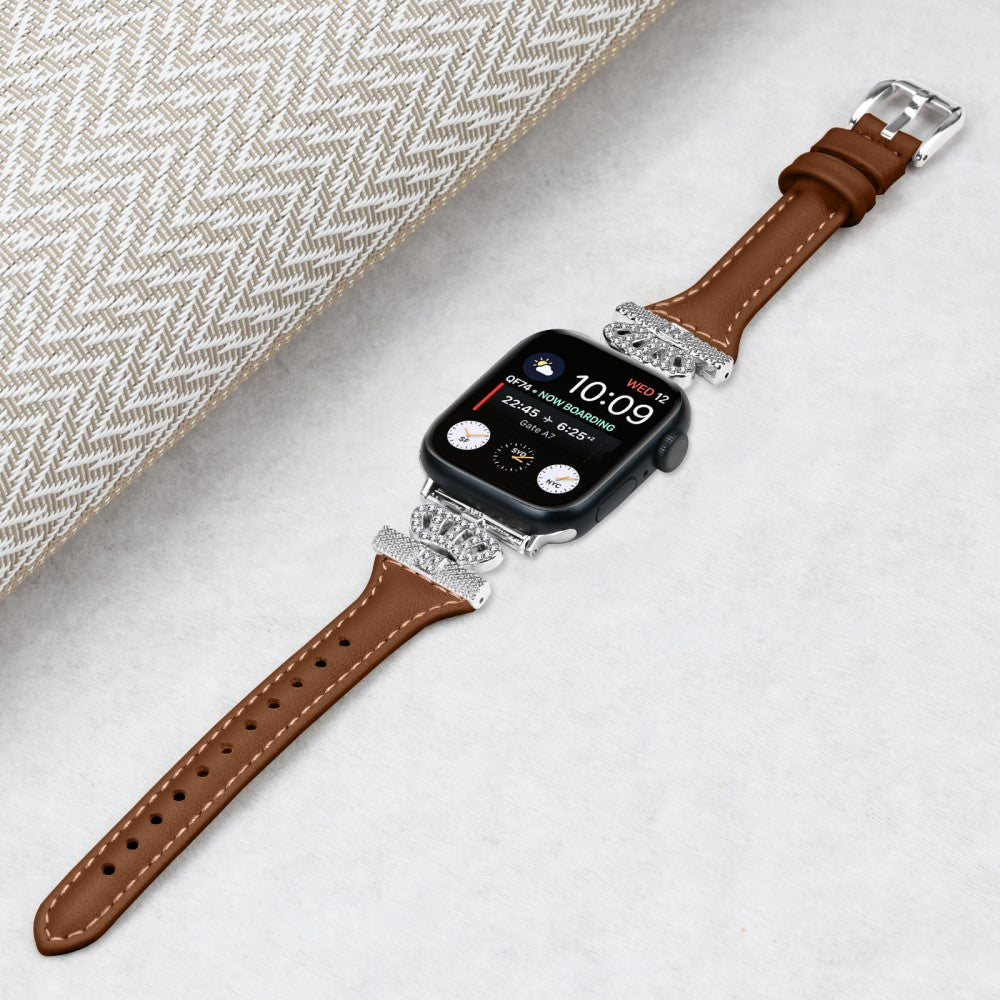 Pænt Kunstlæder Og Rhinsten Universal Rem passer til Apple Smartwatch - Brun#serie_6