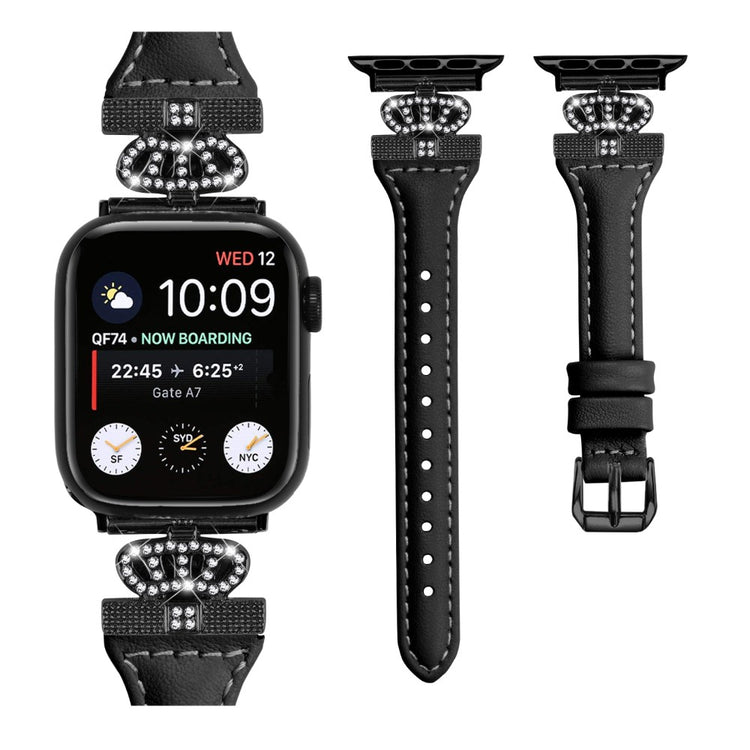 Sejt Kunstlæder Og Rhinsten Universal Rem passer til Apple Smartwatch - Sort#serie_1