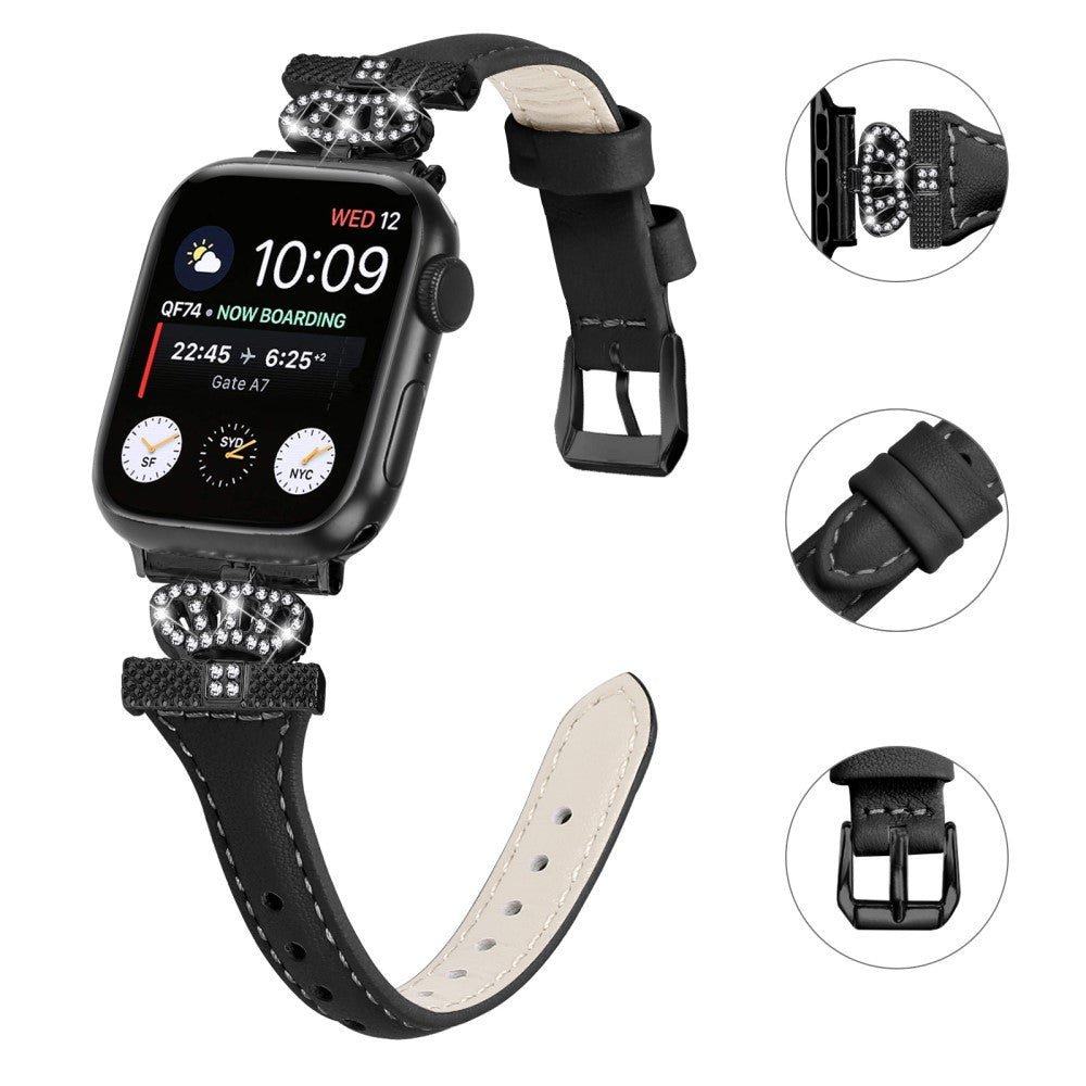Sejt Kunstlæder Og Rhinsten Universal Rem passer til Apple Smartwatch - Sort#serie_1