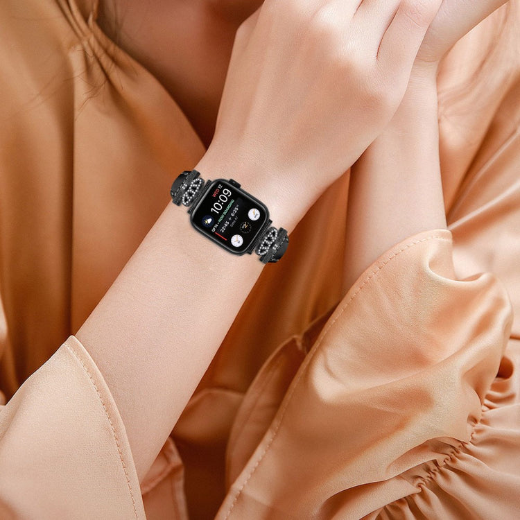 Sejt Kunstlæder Og Rhinsten Universal Rem passer til Apple Smartwatch - Sort#serie_1