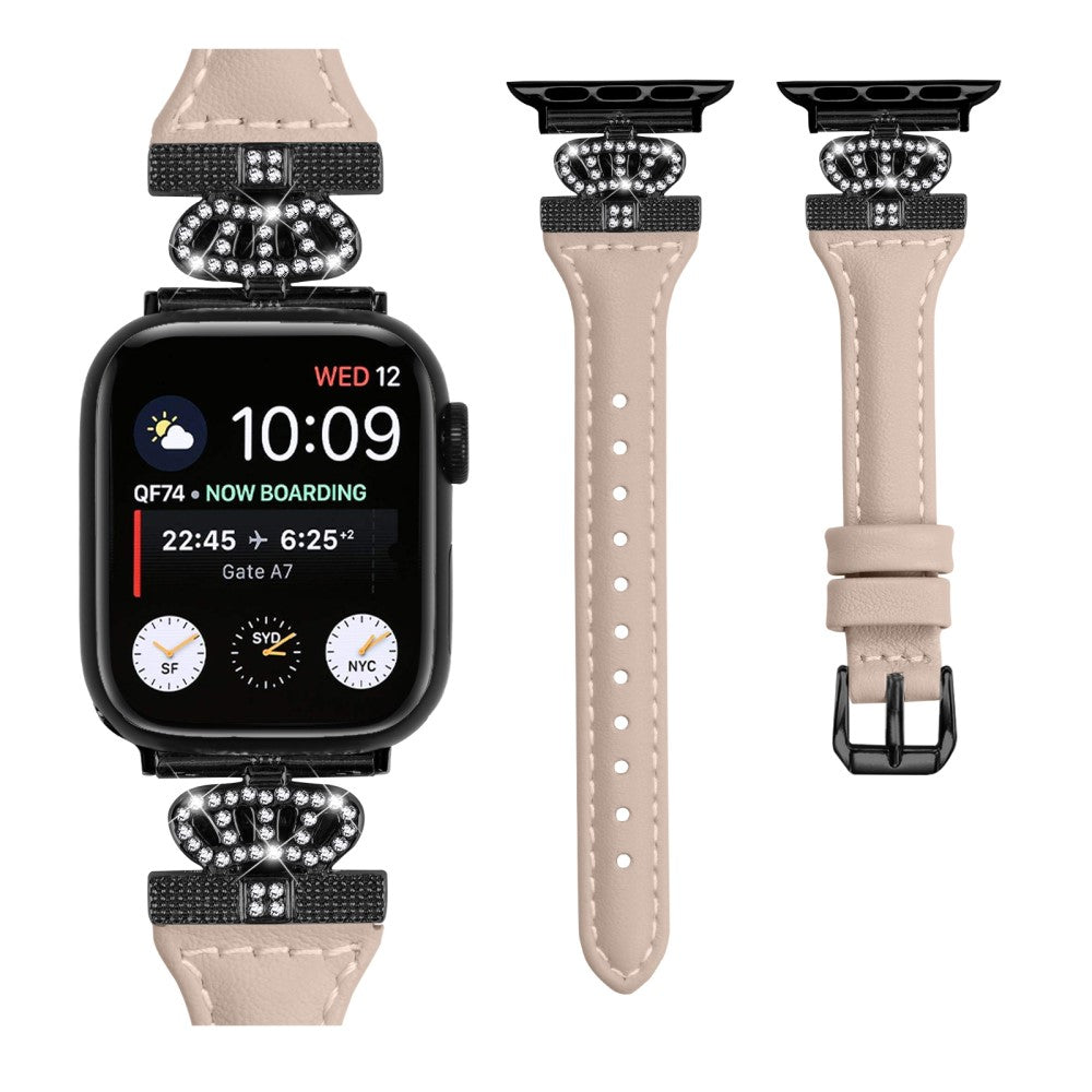 Sejt Kunstlæder Og Rhinsten Universal Rem passer til Apple Smartwatch - Hvid#serie_5