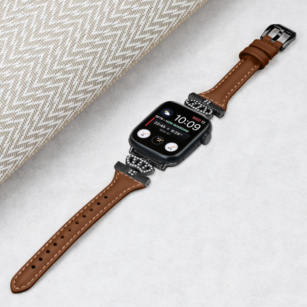 Sejt Kunstlæder Og Rhinsten Universal Rem passer til Apple Smartwatch - Brun#serie_6