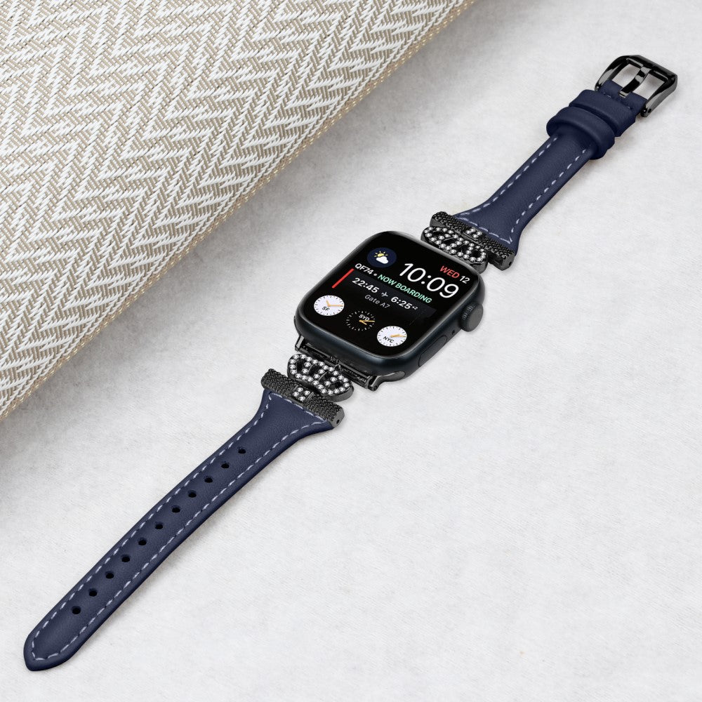 Kønt Kunstlæder Og Rhinsten Universal Rem passer til Apple Smartwatch - Blå#serie_3