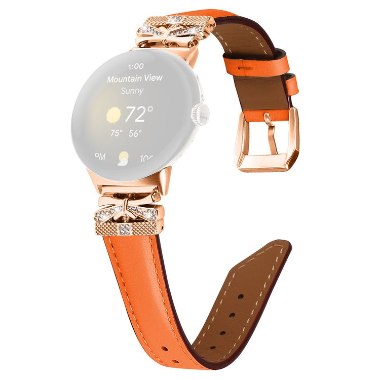Vildt Fint Ægte Læder Og Rhinsten Rem passer til Google Pixel Watch - Orange#serie_2