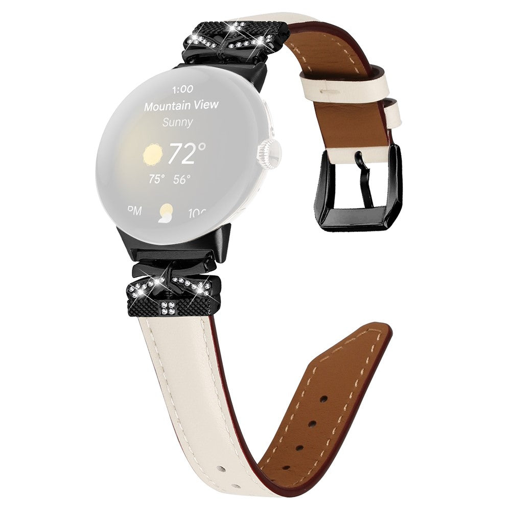 Kunstlæder Og Rhinsten Universal Rem passer til Google Pixel Watch 2 / Google Pixel Watch - Hvid#serie_5