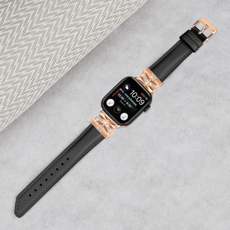 Solid Kunstlæder Og Rhinsten Universal Rem passer til Apple Smartwatch - Sort#serie_1