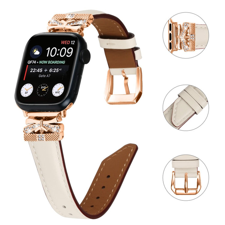 Solid Kunstlæder Og Rhinsten Universal Rem passer til Apple Smartwatch - Hvid#serie_5