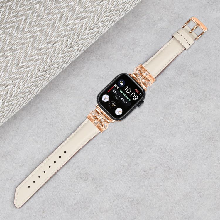 Solid Kunstlæder Og Rhinsten Universal Rem passer til Apple Smartwatch - Hvid#serie_5