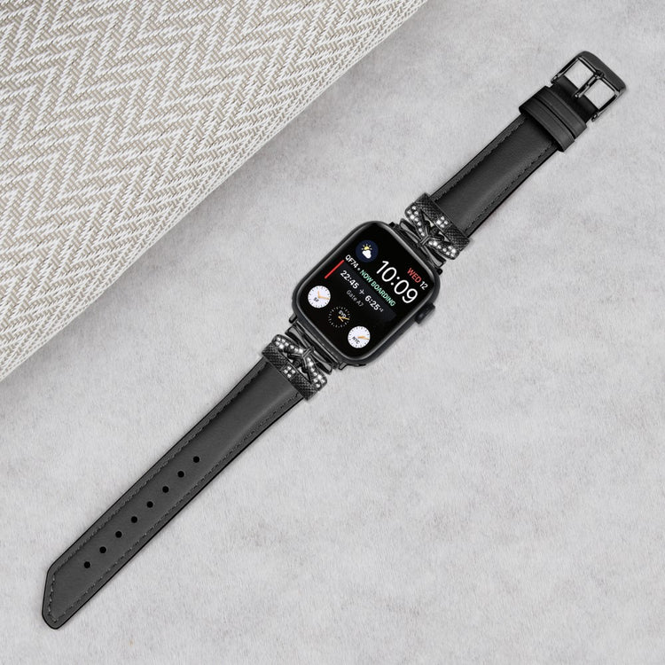 Kønt Kunstlæder Og Rhinsten Universal Rem passer til Apple Smartwatch - Sort#serie_1