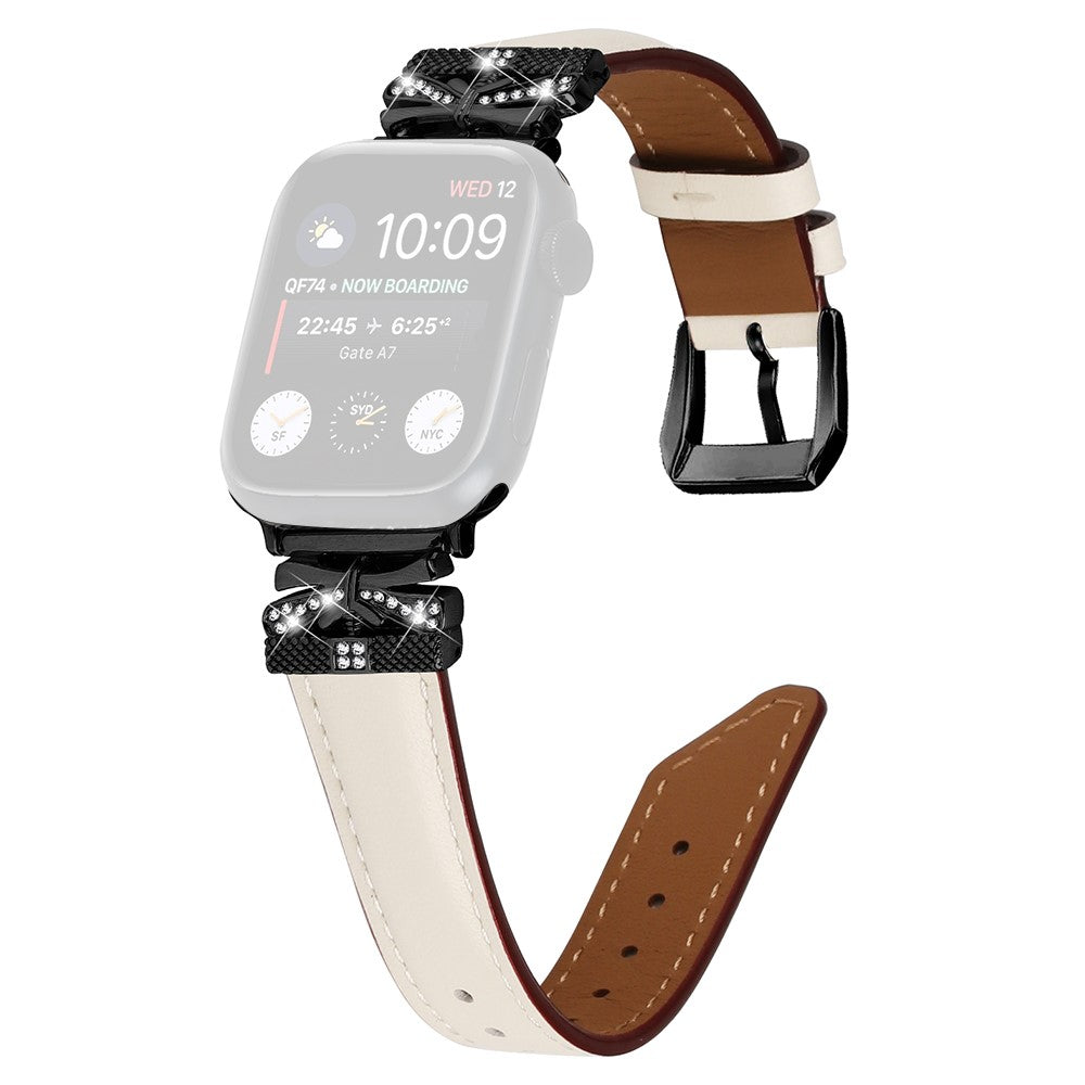 Kønt Kunstlæder Og Rhinsten Universal Rem passer til Apple Smartwatch - Hvid#serie_5