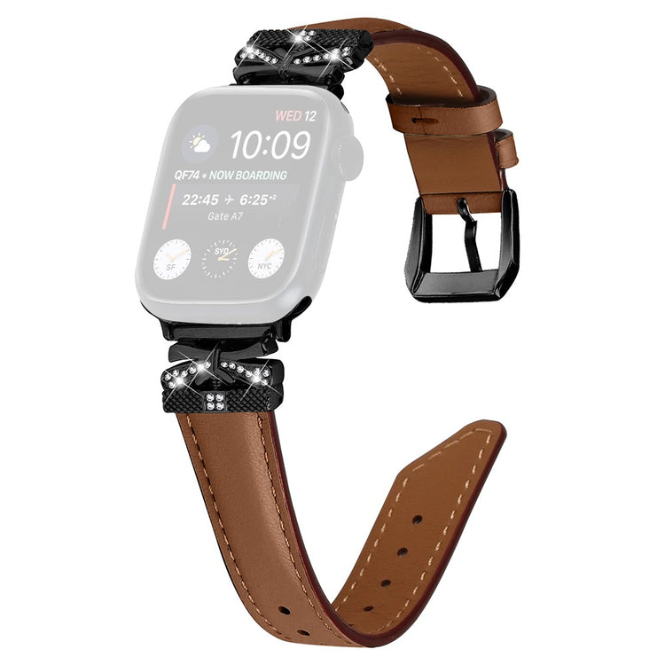 Kønt Kunstlæder Og Rhinsten Universal Rem passer til Apple Smartwatch - Brun#serie_6