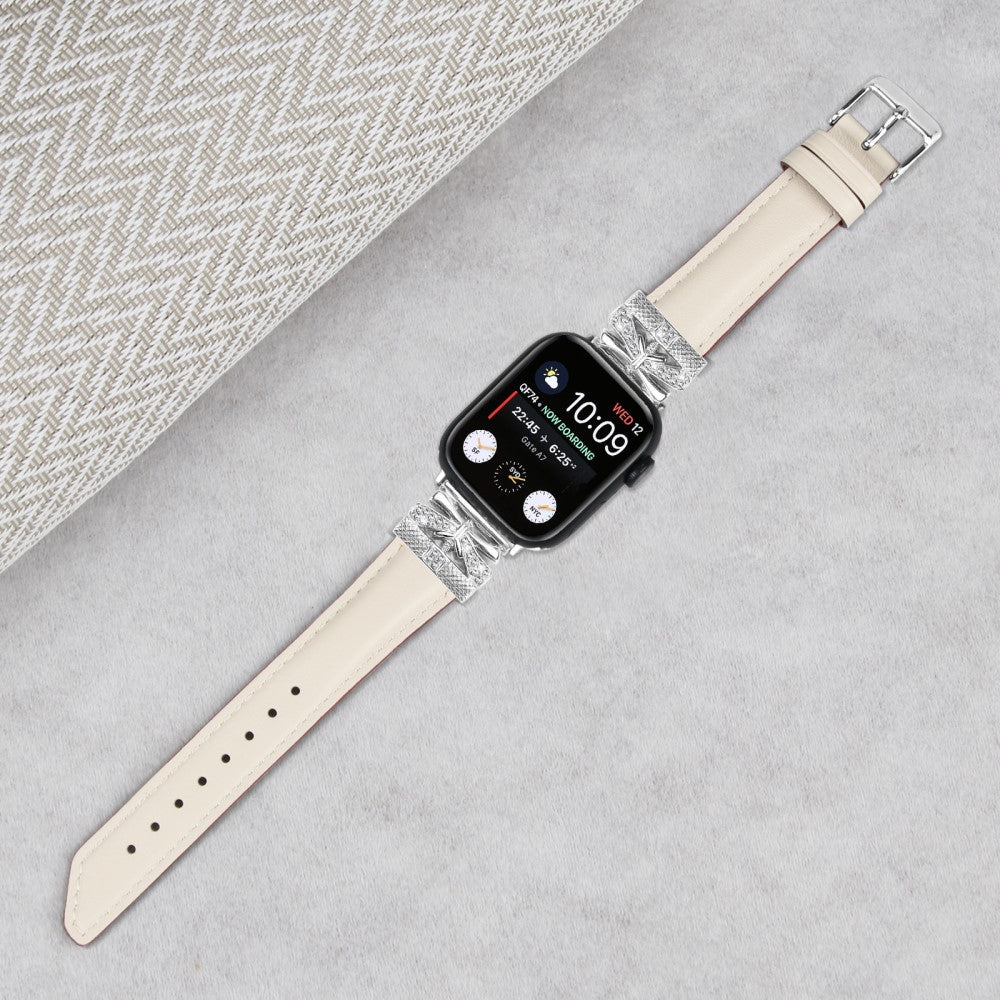 Cool Kunstlæder Og Rhinsten Universal Rem passer til Apple Smartwatch - Hvid#serie_5