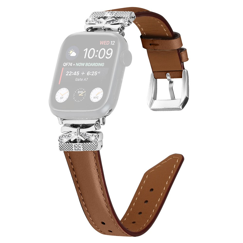 Cool Kunstlæder Og Rhinsten Universal Rem passer til Apple Smartwatch - Brun#serie_6