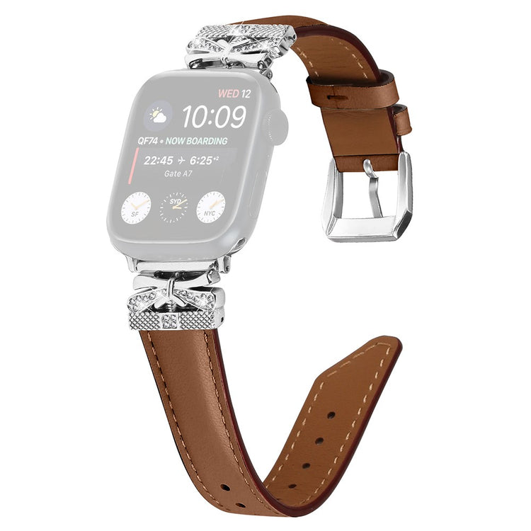 Cool Kunstlæder Og Rhinsten Universal Rem passer til Apple Smartwatch - Brun#serie_6