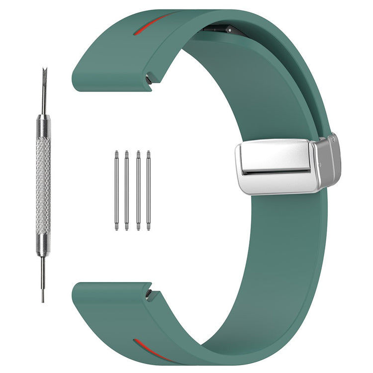 Samsung Galaxy Watch 6 / 6 Classic / 5 / 4 Magnetic Silver Buckle Watch Strap 20mm Dual Color Silicone Band - Olive Green+Red#serie_3