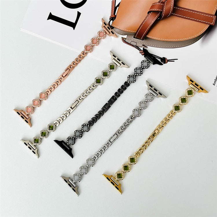 Apple Watch 49mm / 45mm / 44mm / 42mm Watch Strap Rhinestone Clover Band - Rose Gold#serie_3
