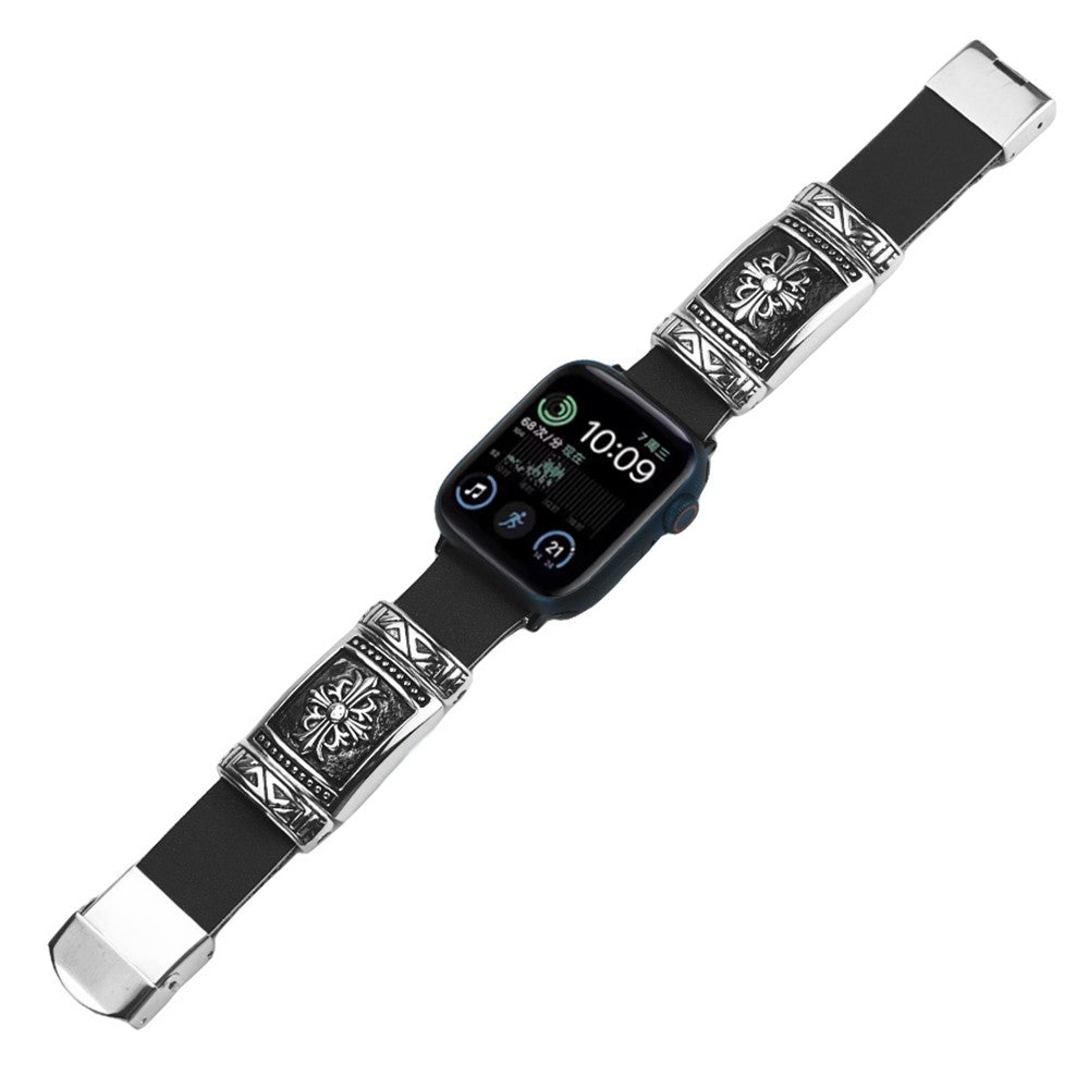 Apple Watch 49mm / 45mm / 44mm / 42mm Watch Band Embossed Strap - Black#serie_1