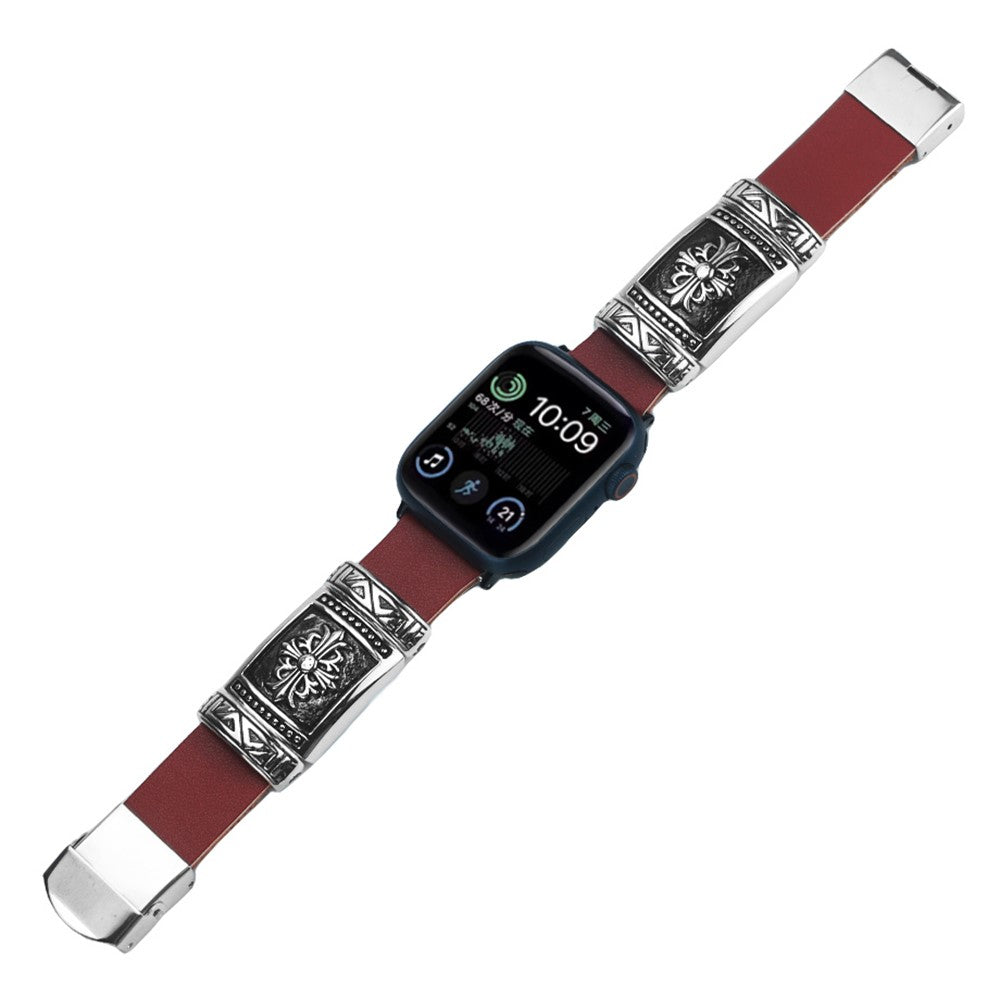 Apple Watch 49mm / 45mm / 44mm / 42mm Watch Band Embossed Strap - Reddish Brown#serie_2