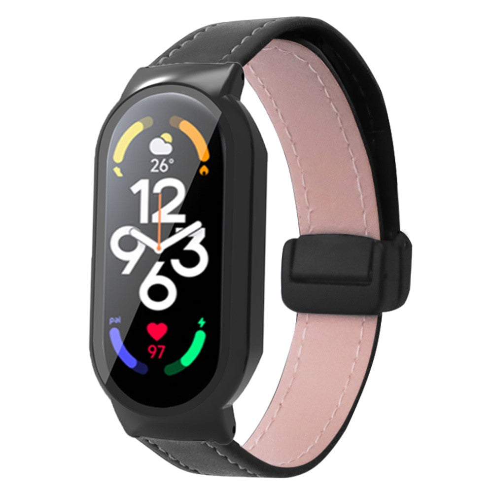 Rigtigt Fantastisk Kunstlæder Rem passer til Xiaomi Smart Band 8 - Sort#serie_1