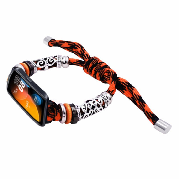 Huawei Band 8 Watch Band Beads Decor Braided Rope Adjustable Wrist Strap - Black Orange Camo#serie_1