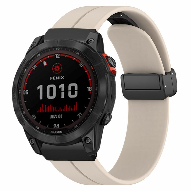 Garmin Fenix 7X / 6X / 5X Watch Strap Magnetic Buckle Silicone Band with 26mm Connector - Vintage White#serie_3