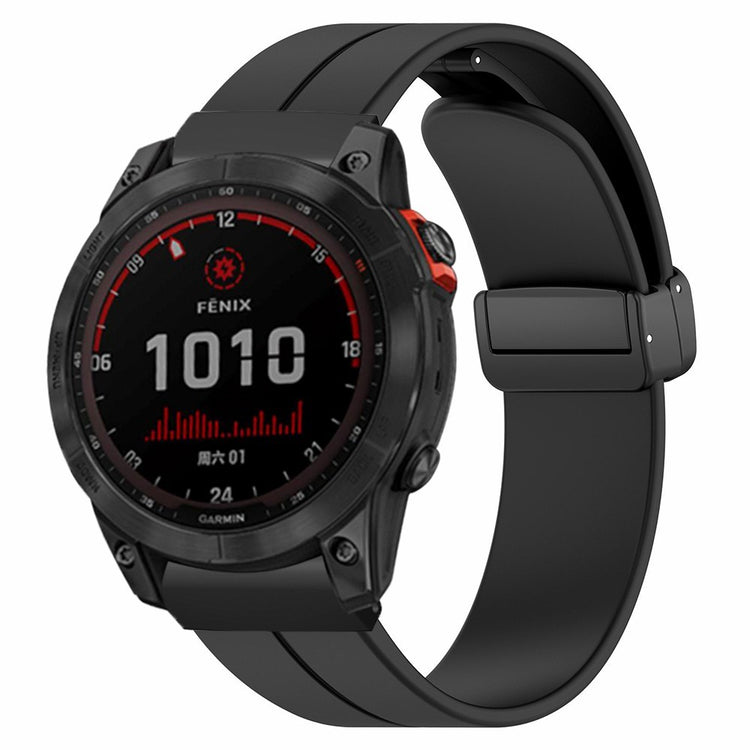 Garmin Fenix 7X / 6X / 5X Watch Strap Magnetic Buckle Silicone Band with 26mm Connector - Black#serie_5