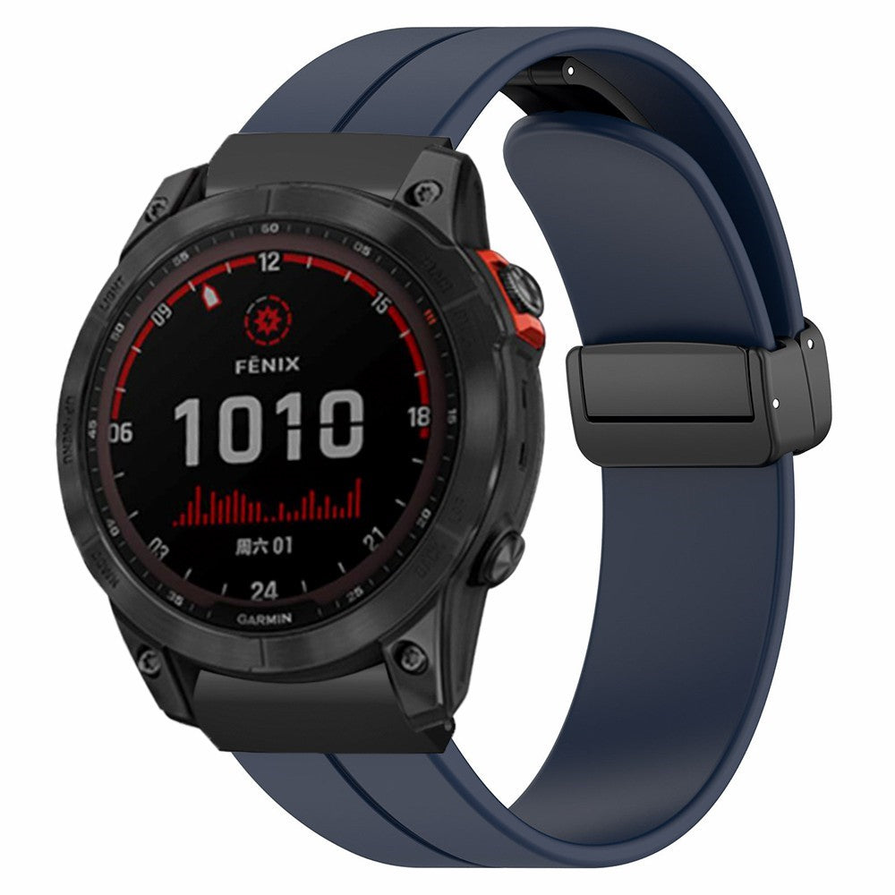Garmin Fenix 7X / 6X / 5X Watch Strap Magnetic Buckle Silicone Band with 26mm Connector - Midnight Blue#serie_10