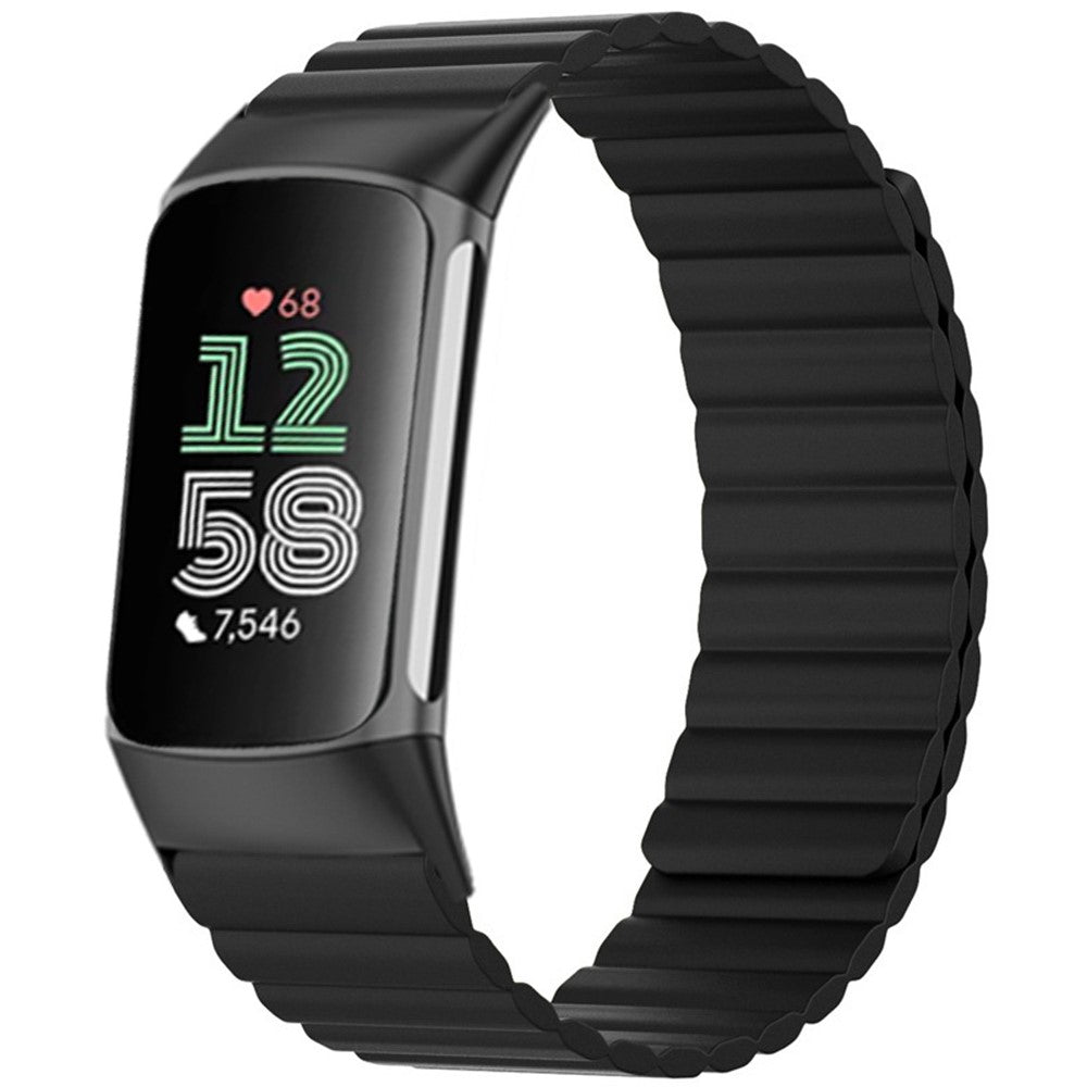 Fitbit Charge 6 / 5 Magnetic Watch Band Silicone Adjustable Wriststrap - Black#serie_1
