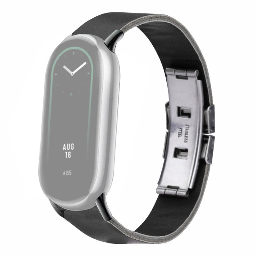 Xiaomi Smart Band 8 / 8 NFC Leather Watch Strap Butterfly Buckle Replacement Band - Black#serie_2